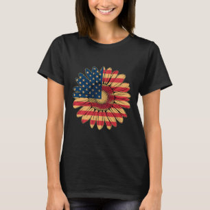 Womens Casual Flower American Flag Stars And Strip T-Shirt