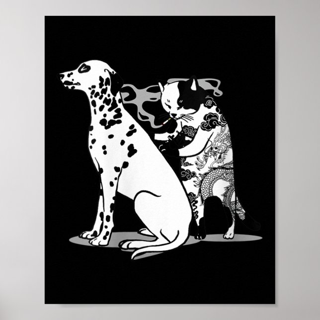 Womens Cat And Dog Tattoo Funny Tattoo Lovers V-ne Poster (Front)