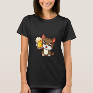 Womens Cat Drinking Beer Camping Funny Beer Drinki T-Shirt