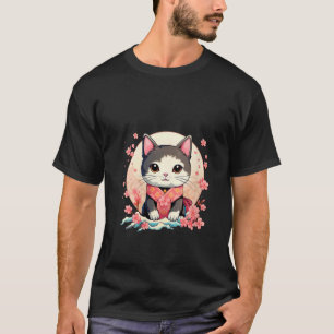 Womens Cat Japanese Sakura Cherry Blossom Cat V- T-Shirt