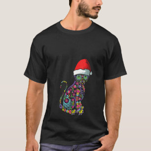 Womens Cat Sugar Skull Santa Hat Christmas Puppy P T-Shirt