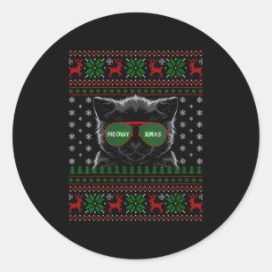 Womens Cat Ugly Christmas Sweater Style Funny Cat  Classic Round Sticker
