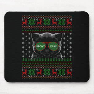 Womens Cat Ugly Christmas Sweater Style Funny Cat  Mouse Pad