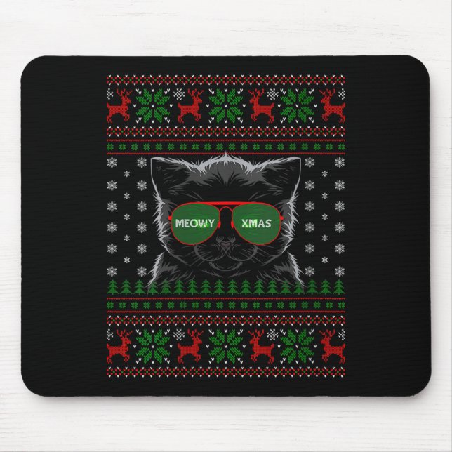 Womens Cat Ugly Christmas Sweater Style Funny Cat  Mouse Pad (Front)