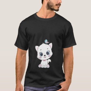Womens Cat With Big Eyes And Birds What Sings V-Ne T-Shirt