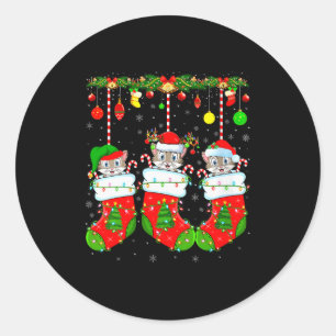 Womens Cats In Christmas Socks Funny Pet Animal Ca Classic Round Sticker