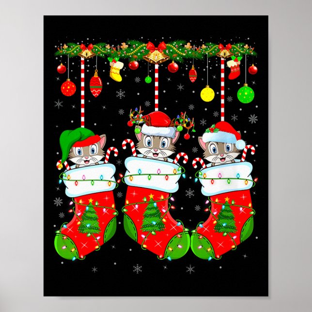 Womens Cats In Christmas Socks Funny Pet Animal Ca Poster (Front)