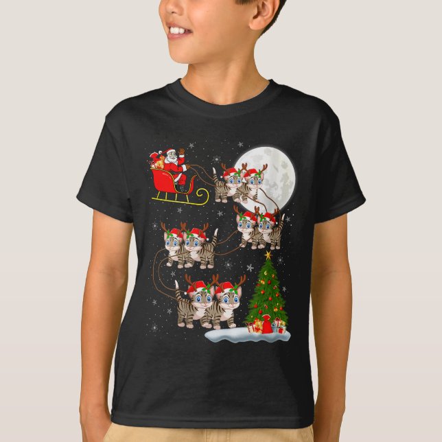 Womens Cats Santa Sleigh Flying Funny Magical Chri T-Shirt (Front)