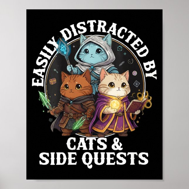 Womens Cats Side Quest Distracted Tabletop Funny S Poster (Front)