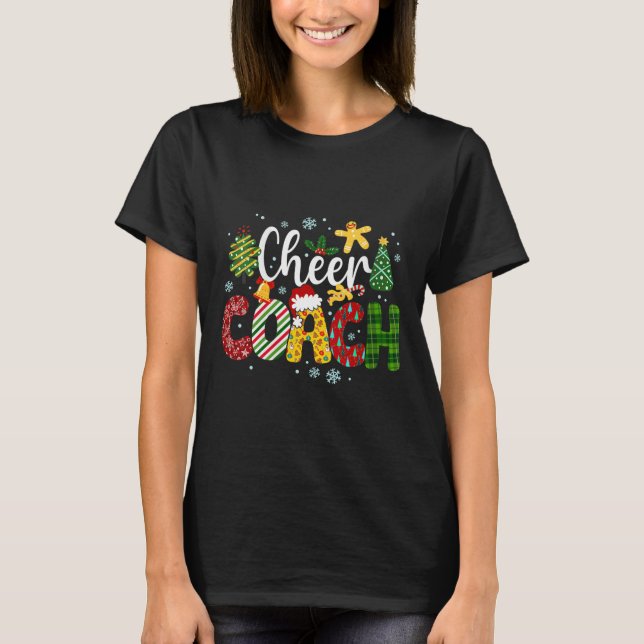 Womens Cheer Coach Christmas Buffalo Plaid Cheerle T-Shirt (Front)