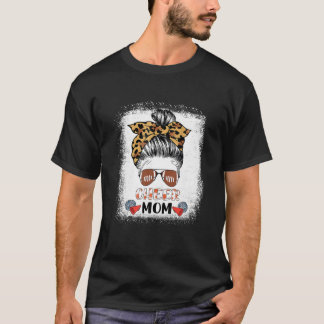 Womens Cheer Mom Leopard Messy Bun Cheerleader Mot T-Shirt