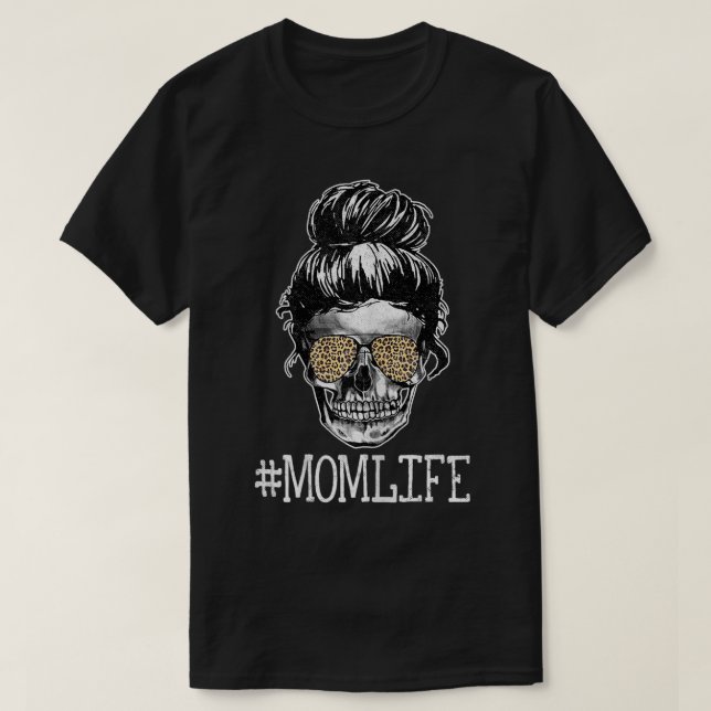 Womens Cheetah Leopard Print Female Skull Mum Life T-Shirt (Design Front)
