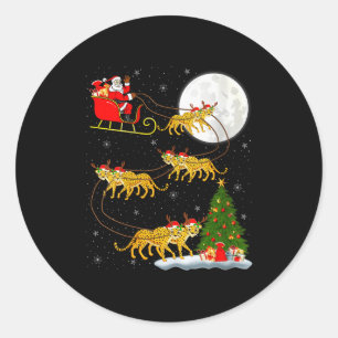 Womens Cheetah Santa Sleigh Flying Funny Magical C Classic Round Sticker