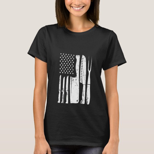 Womens Chef Knife Flag  For Head Cook Usa Patrioti T-Shirt (Front)