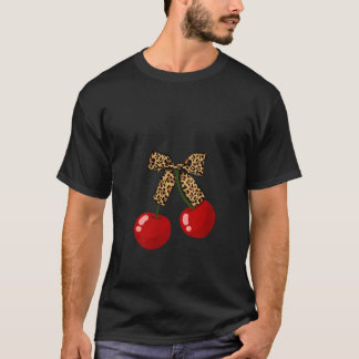 Womens Cherries with leopard coquette bow girl aes T-Shirt