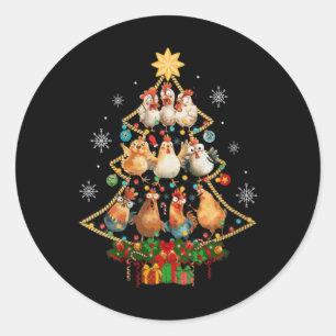 Womens Chicken Christmas Tree Santa Hat Xmas Light Classic Round Sticker