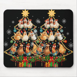 Womens Chicken Christmas Tree Santa Hat Xmas Light Mouse Pad