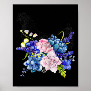 Womens Chicken Lover Pretty Hen In Flowers Poster