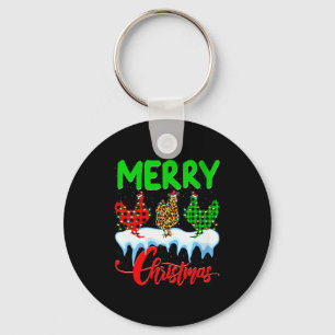 Womens Chicken Merry Christmas Pajamas Leopard Buf Key Ring