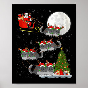 Womens Chinchilla Santa Sleigh Flying Funny Magica Poster