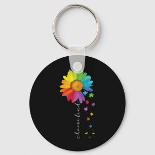 Womens Choose Kind Autism Awareness Rainbow Sunflo Key Ring