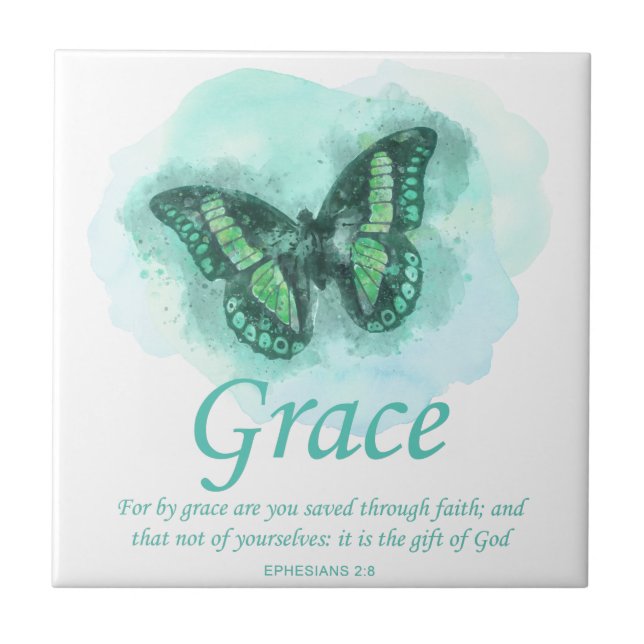 Womens Christian Bible Butterfly Verse: Grace Ceramic Tile (Front)