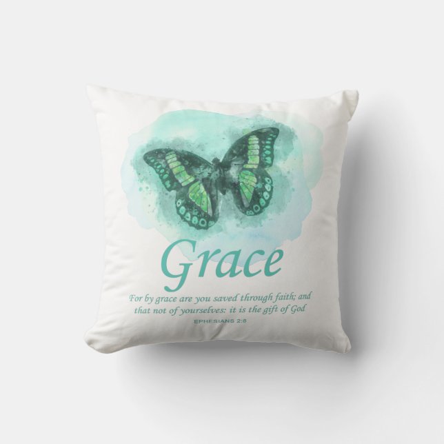 Womens Christian Bible Butterfly Verse: Grace Cushion (Front)