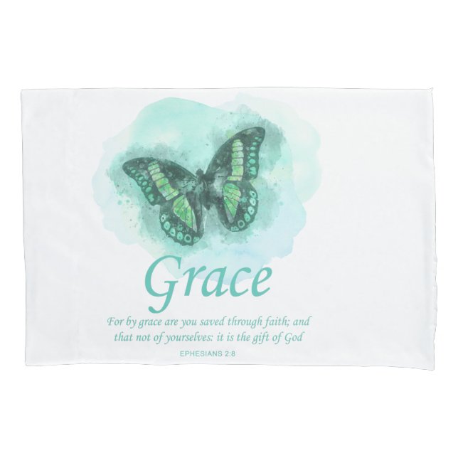 Womens Christian Bible Butterfly Verse: Grace Pillowcase (Front)