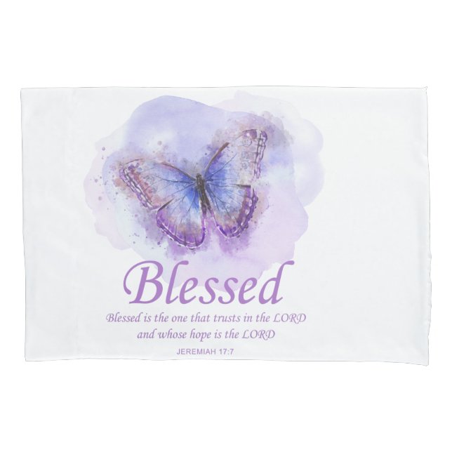 Women's Christian Bible Verse Butterfly: Blessed Pillowcase (Front)