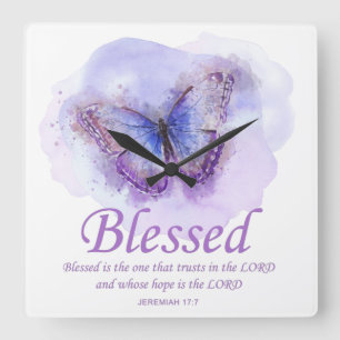 Women's Christian Bible Verse Butterfly: Blessed Square Wall Clock