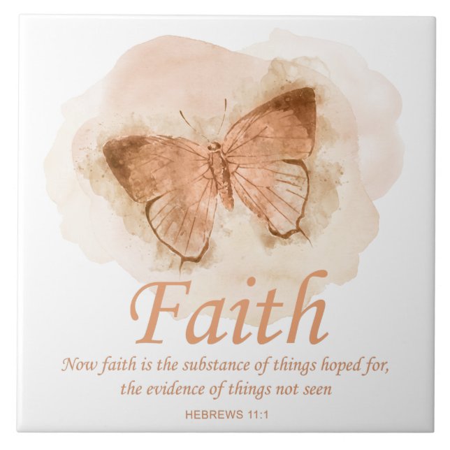 Women's Christian Bible Verse Butterfly: Faith Ceramic Tile (Front)