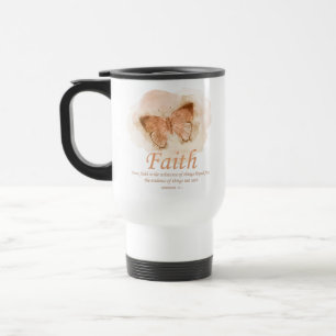 Women's Christian Bible Verse Butterfly: Faith Travel Mug