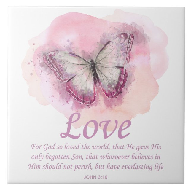 Women's Christian Bible Verse Butterfly: Love Ceramic Tile (Front)