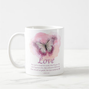 Women's Christian Bible Verse Butterfly: Love Coffee Mug