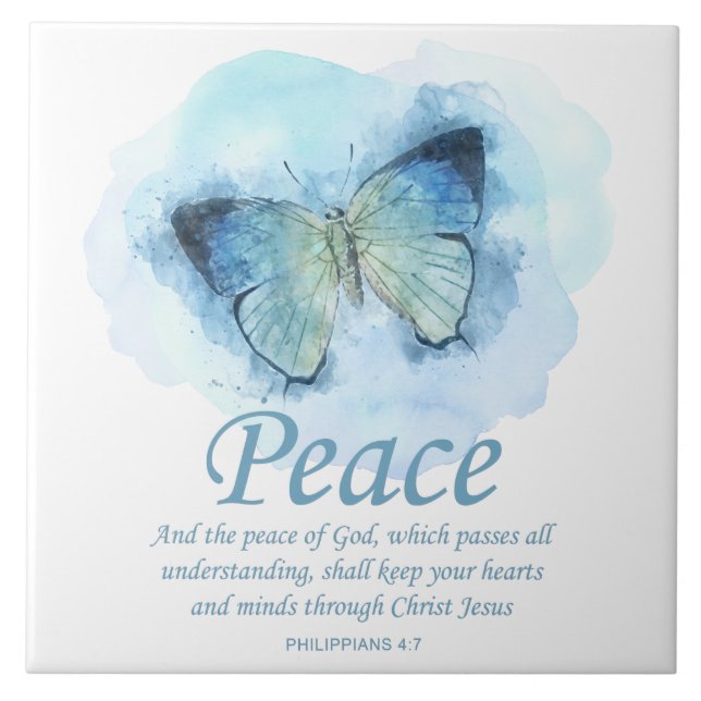 Women's Christian Bible Verse Butterfly: Peace Ceramic Tile (Front)