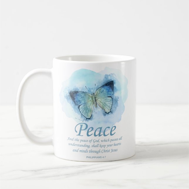 Women's Christian Bible Verse Butterfly: Peace Coffee Mug (Left)