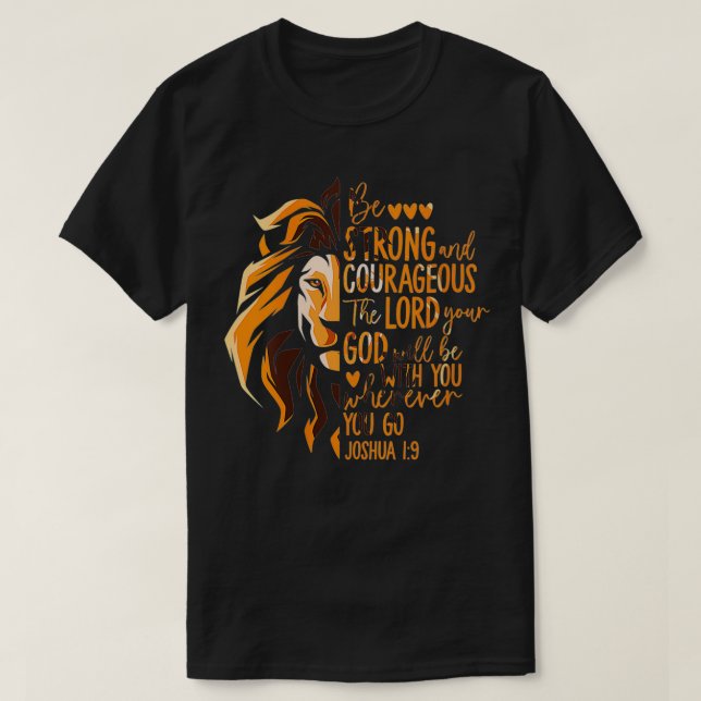 Womens Christian Bible Verse Joshua 19 Lion VNeck  T-Shirt (Design Front)
