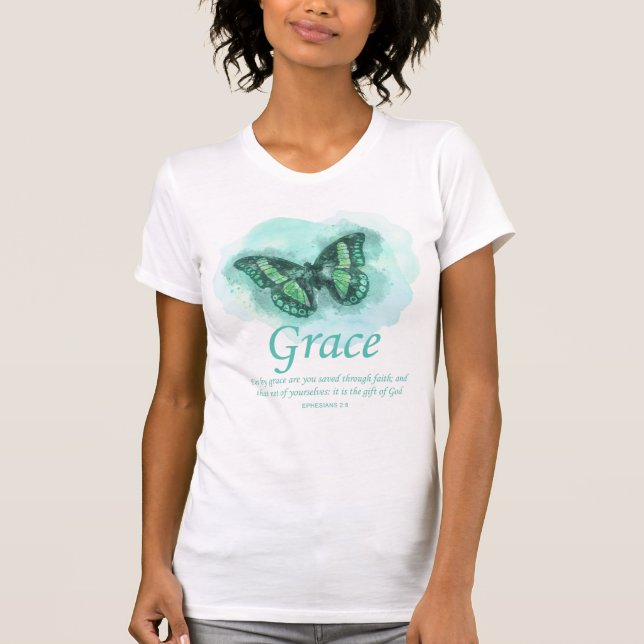 Womens Christian Butterfly Verse: Grace T-Shirt (Front)
