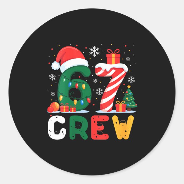 Womens Christmas 67 Crew Brainrot Funny Candy Cane Classic Round Sticker (Front)