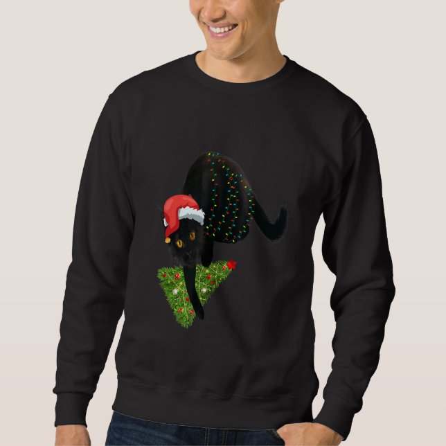 Women's Christmas Black Cat Xmas Tree  1 Sweatshirt (Front)