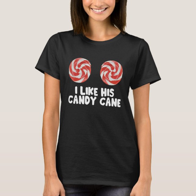 Womens  Christmas Candy Cane Xmas Couples Matching T-Shirt (Front)