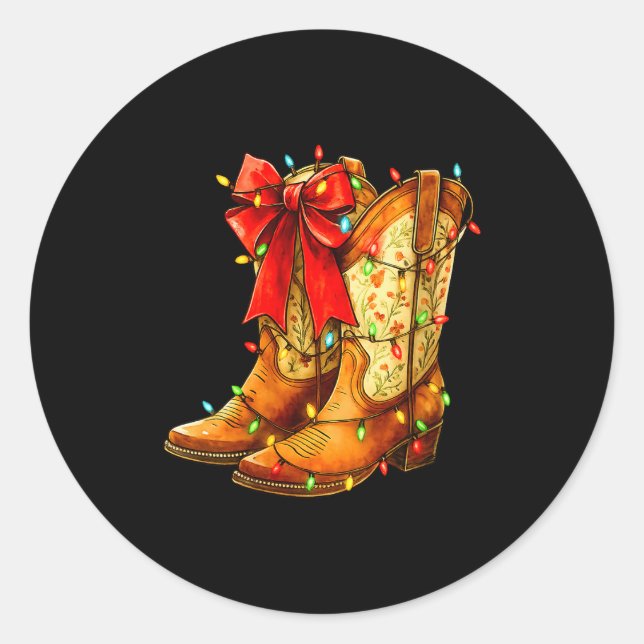 Womens Christmas Coquette Bow Cowgirl Boots Wester Classic Round Sticker (Front)