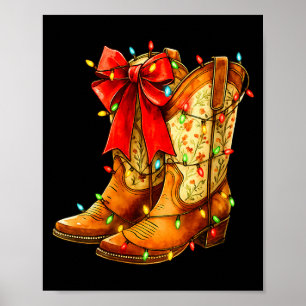 Womens Christmas Coquette Bow Cowgirl Boots Wester Poster