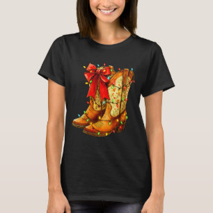 Womens Christmas Coquette Bow Cowgirl Boots Wester T-Shirt