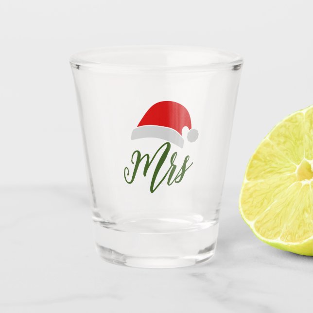 Women's Christmas Couples Mr & Mrs Santa Hat Shot Glass (Front)