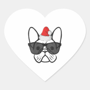 Womens Christmas Frenchie Dog Face Cool Xmas Santa Heart Sticker