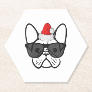 Womens Christmas Frenchie Dog Face Cool Xmas Santa Paper Coaster