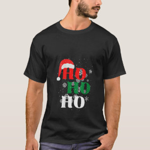 Womens Christmas Ho Ho Ho Snow Flakes with Santa H T-Shirt