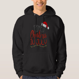 Womens Christmas In July Santa Claus Hat Sunglasse Hoodie