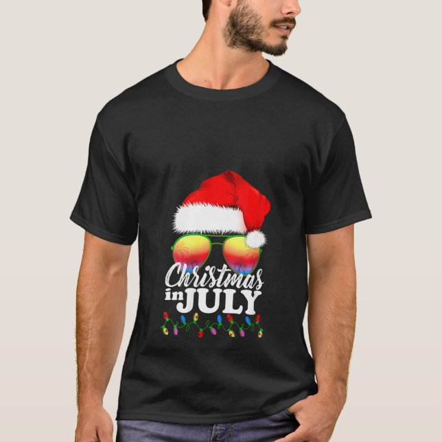 Womens Christmas In July Santa Hat Sunglasses Summ T-Shirt (Front)
